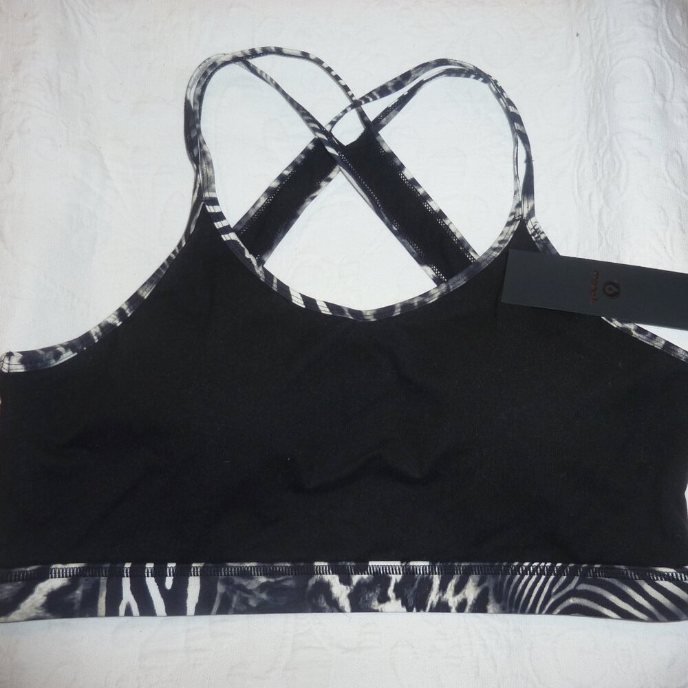 NWT Mono B Athletic Sports Bra Black With Animal Print Trim Size 2X